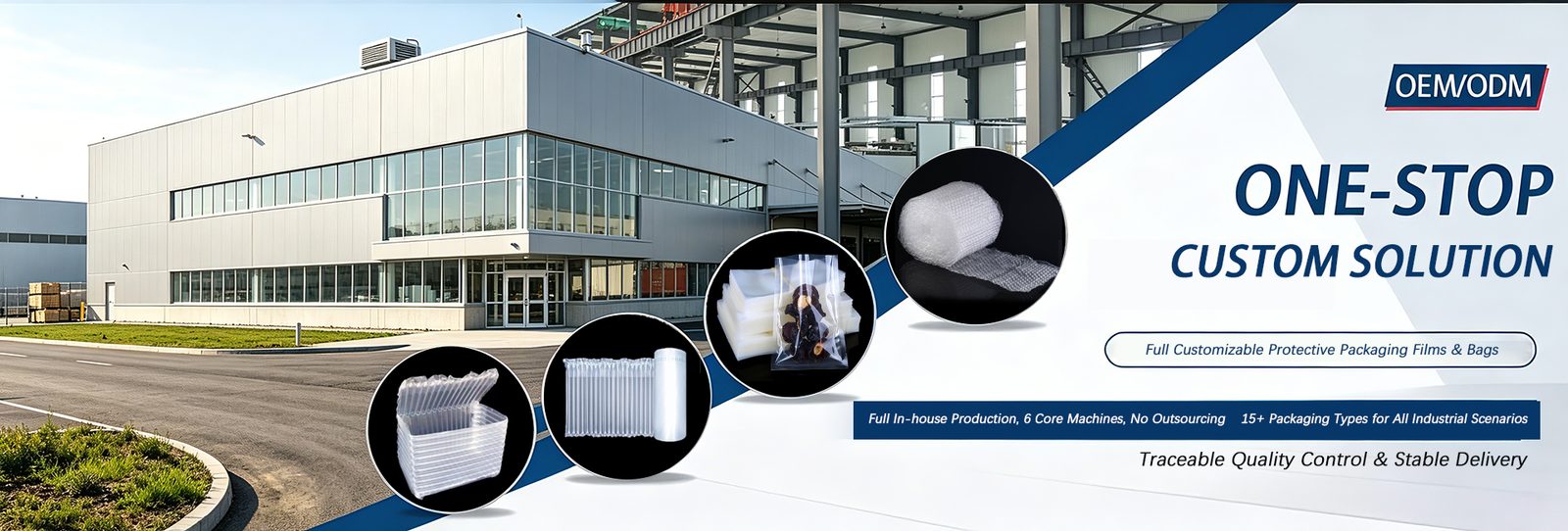 OEM and ODM one-stop custom solution — full in-house production, 6 core machines, 15+ packaging types